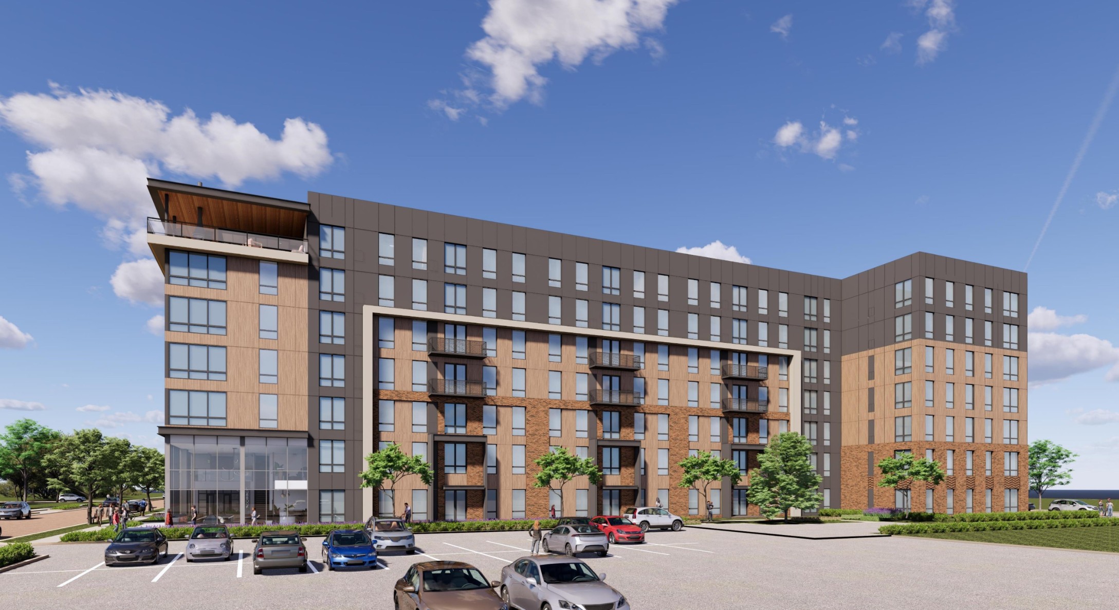 Rendering of Troubadour student apartments and parking