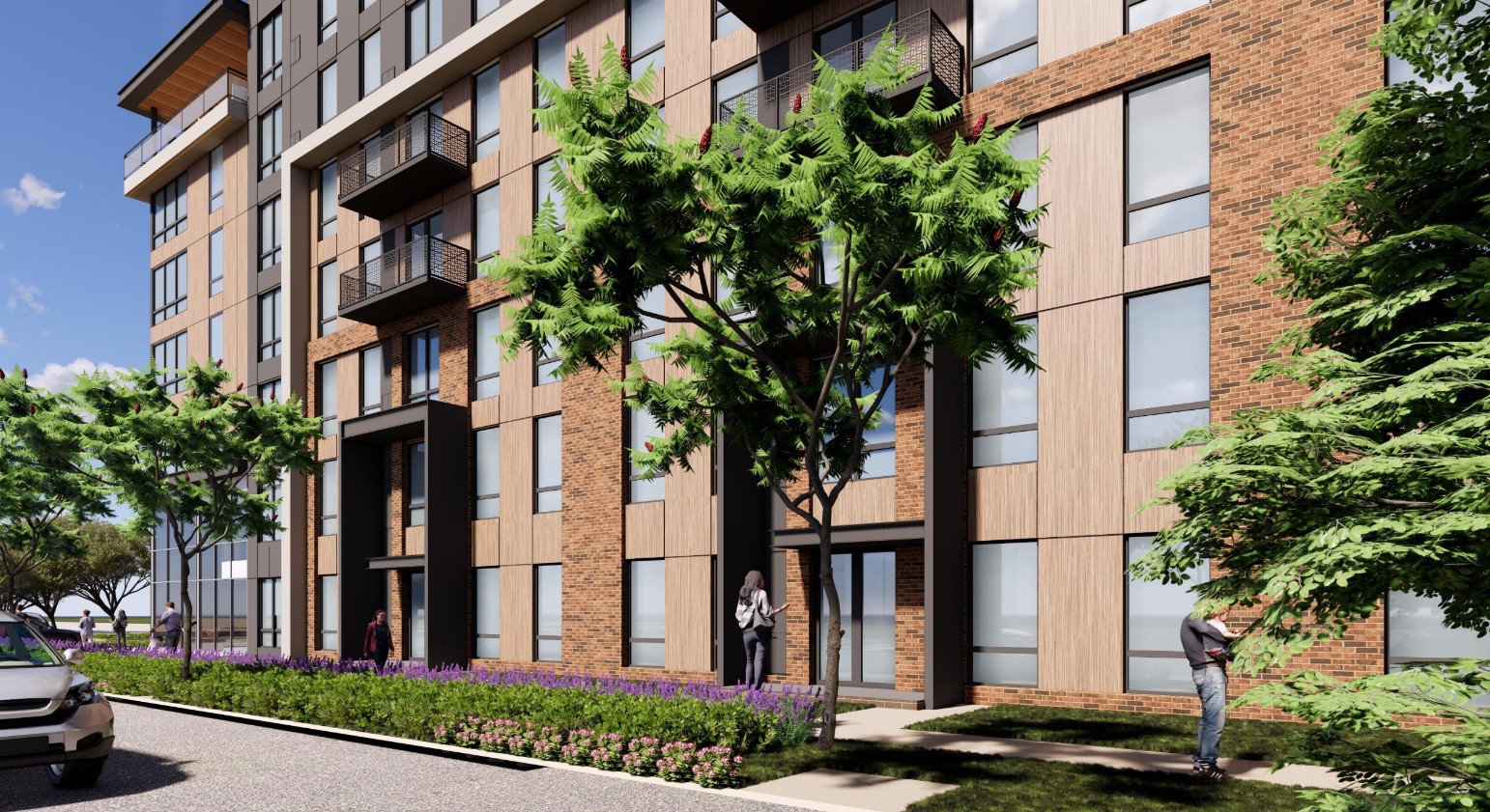 Rendering of Troubadour student apartments with private balconies visible